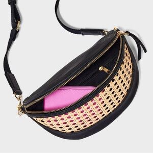 Straw Detail Belt Crossbody Bag